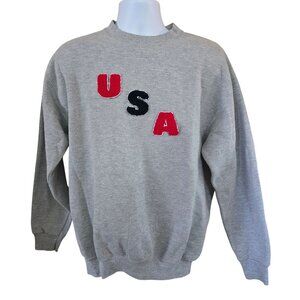 Vintage Energy Zone "USA" Sweatshirt Gray Crewneck Fleece Pullover L patriotic